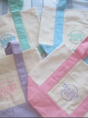 SET OF FOUR Trader Joe's Pastel Canvas Tote Bag - Assorted Straps